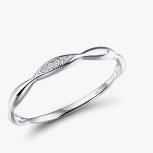 10K White Gold Genuine Diamond Dainty Twisted Stacking Ring
